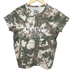 NWOT Coors Golden Banquet Beer Tree Leaf Camo Print Shirt Women's Medium